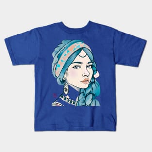 Boho girl in blue Kids T-Shirt